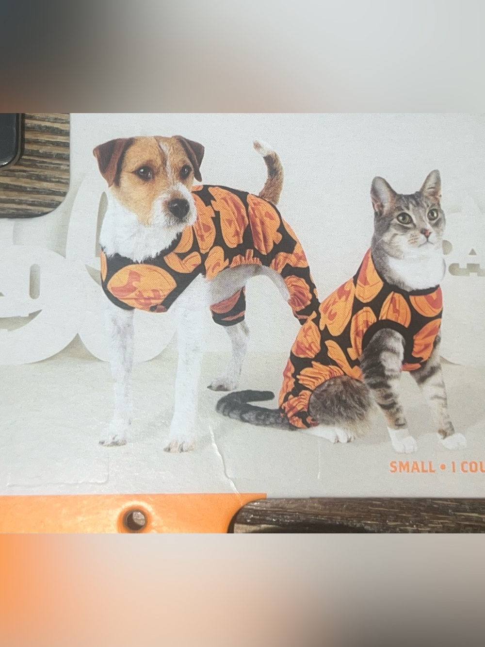 Hyde and Eek Dog/Cat Pumpkin Print Full-Body Pajama - S - New